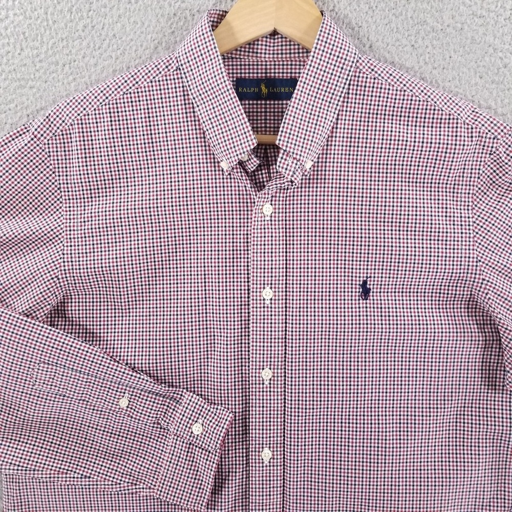 Ralph Lauren Shirt Mens Large Red White Blue Check Lightweight Cotton Dress